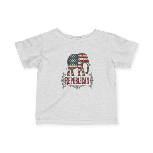 Infant Tee — American Flag Elephant "Republican" Baby Shirt, Patriotic Newborn Gift