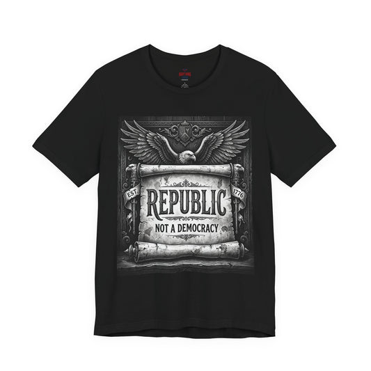Republic Not a Democracy Graphic Tee — Patriotic Eagle Vintage T‑Shirt