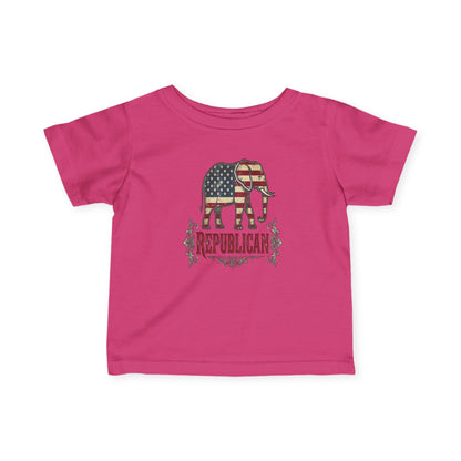 Infant Tee — American Flag Elephant "Republican" Baby Shirt, Patriotic Newborn Gift