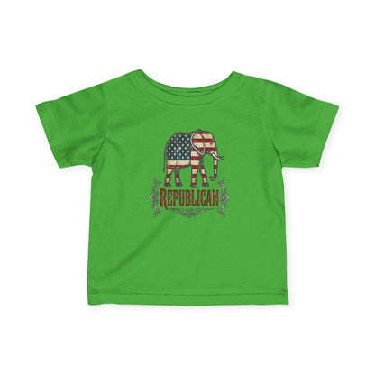 Infant Tee — American Flag Elephant "Republican" Baby Shirt, Patriotic Newborn Gift