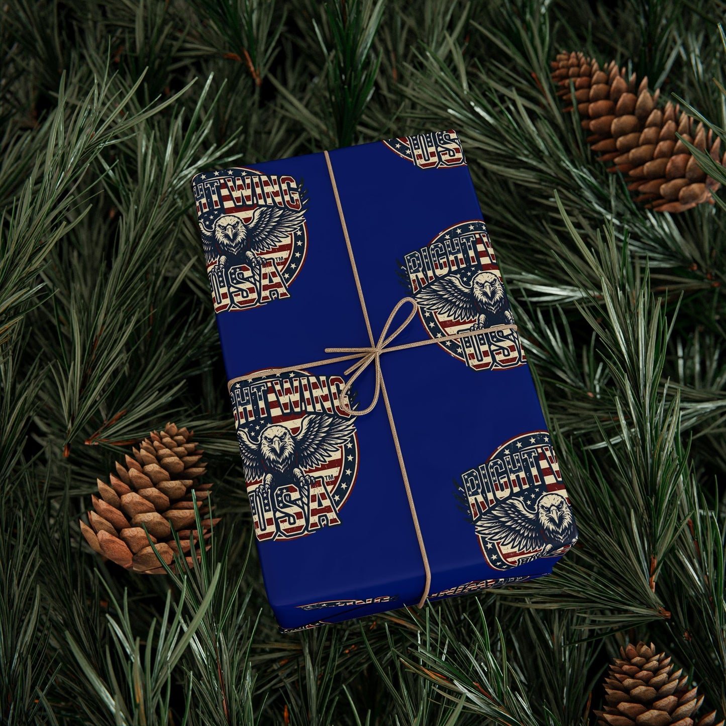 Wrapping Paper Roll — Patriotic Eagle & Flag Design on Deep Blue (Gift Wrap)