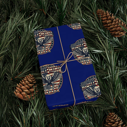 Wrapping Paper Roll — Patriotic Eagle & Flag Design on Deep Blue (Gift Wrap)