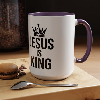 Jesus Is King Accent Coffee Mug — Christian Faith Religious Coffee Cup (11/15oz)