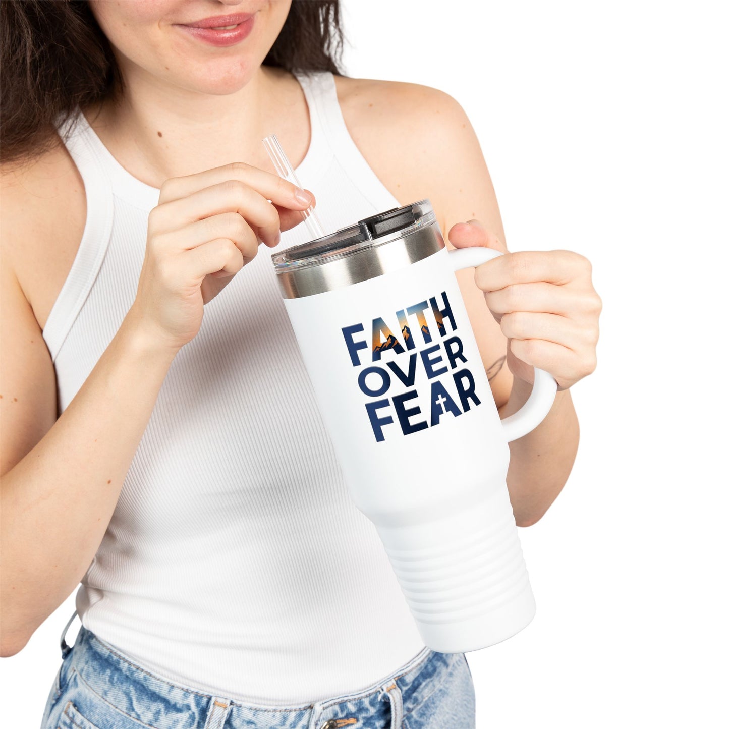 40oz Insulated Travel Mug — "Faith Over Fear" Inspirational Tumbler