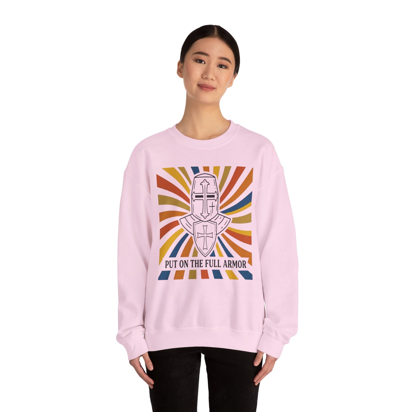 Armor of Faith Crewneck Sweatshirt — "Put On The Full Armor" Christian Graphic Pullover