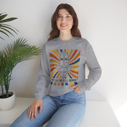 Armor of Faith Crewneck Sweatshirt — "Put On The Full Armor" Christian Graphic Pullover