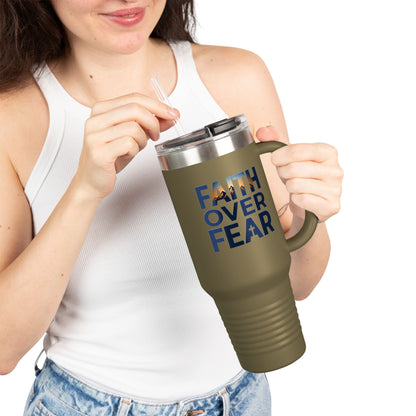 40oz Insulated Travel Mug — "Faith Over Fear" Inspirational Tumbler