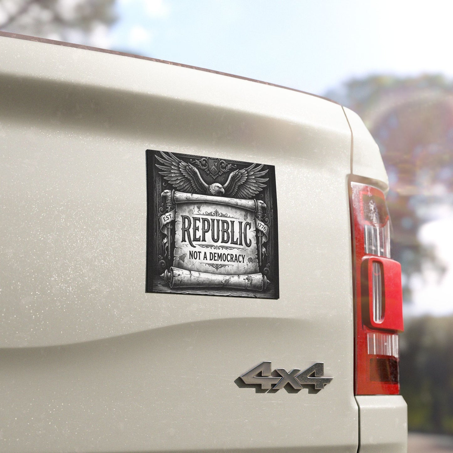 Republic Not a Democracy Car Magnet — Patriotic Vintage Eagle Political Decal
