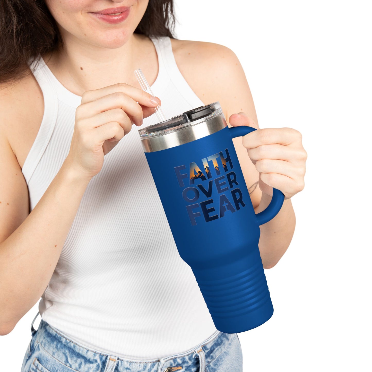 40oz Insulated Travel Mug — "Faith Over Fear" Inspirational Tumbler