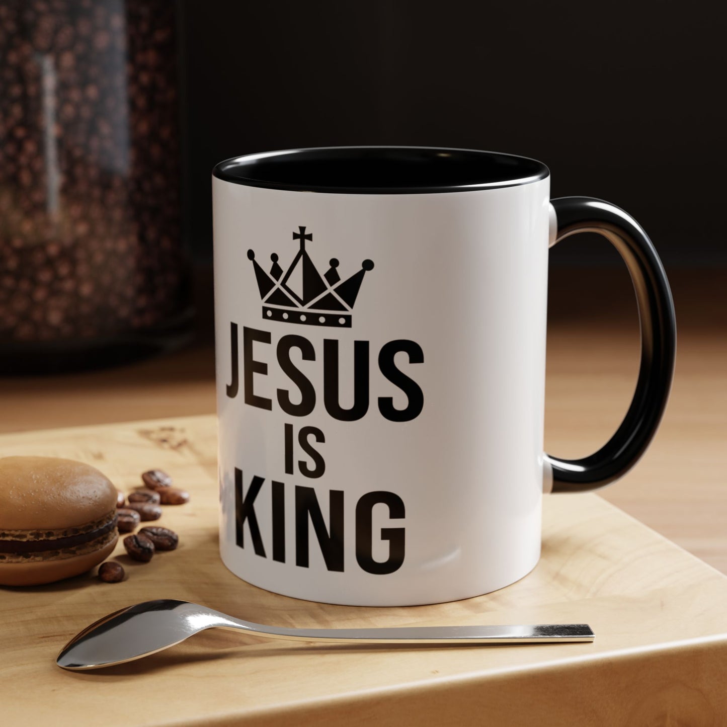 Jesus Is King Accent Coffee Mug — Christian Faith Religious Coffee Cup (11/15oz)