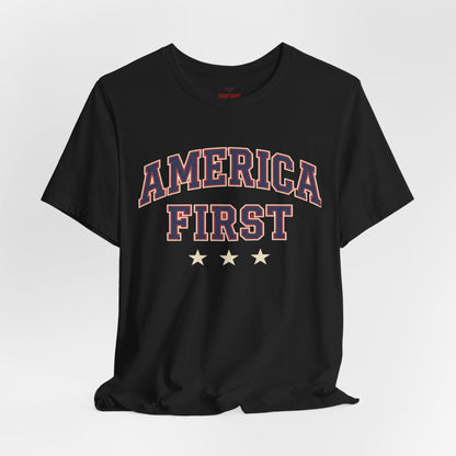 America First Graphic Tee — Patriotic USA Short Sleeve Shirt