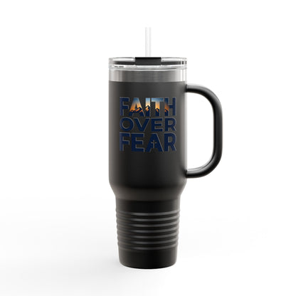 40oz Insulated Travel Mug — "Faith Over Fear" Inspirational Tumbler
