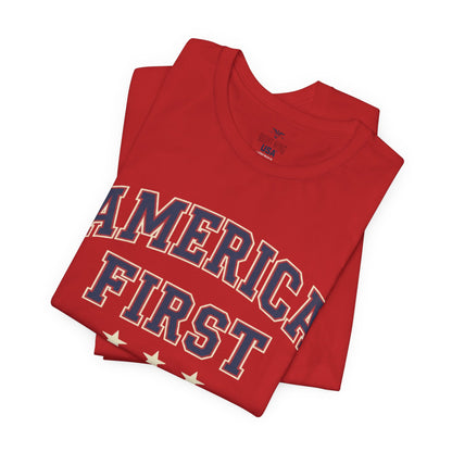 America First Graphic Tee — Patriotic USA Short Sleeve Shirt