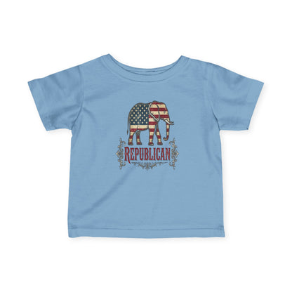Infant Tee — American Flag Elephant "Republican" Baby Shirt, Patriotic Newborn Gift