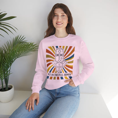 Armor of Faith Crewneck Sweatshirt — "Put On The Full Armor" Christian Graphic Pullover