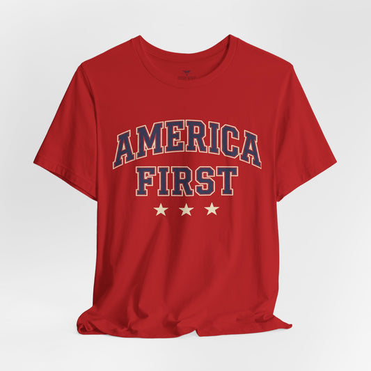 America First Graphic Tee — Patriotic USA Short Sleeve Shirt