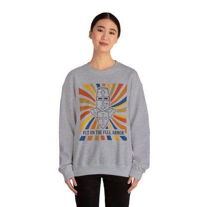 Armor of Faith Crewneck Sweatshirt — "Put On The Full Armor" Christian Graphic Pullover
