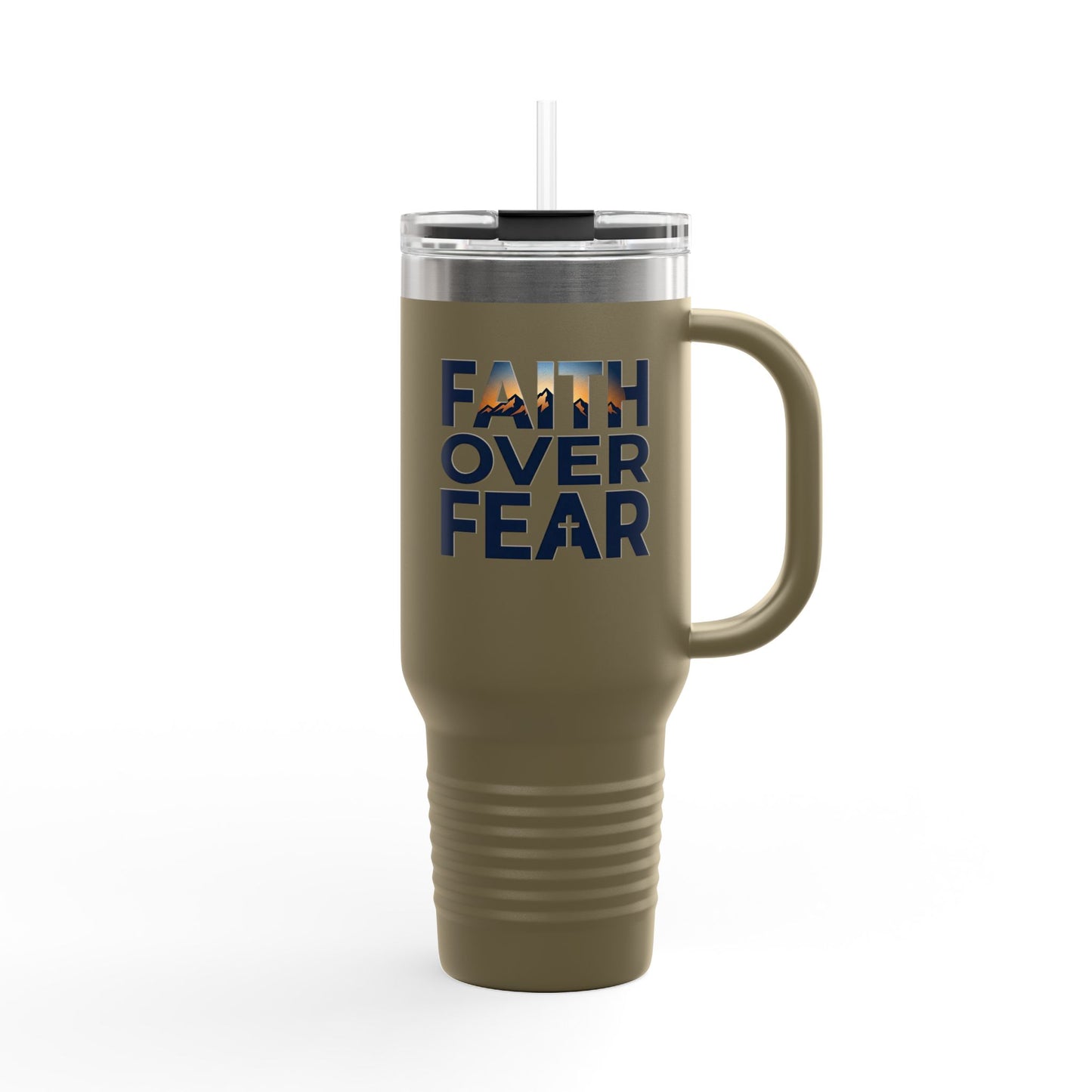 40oz Insulated Travel Mug — "Faith Over Fear" Inspirational Tumbler