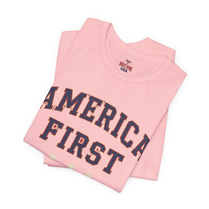 America First Graphic Tee — Patriotic USA Short Sleeve Shirt